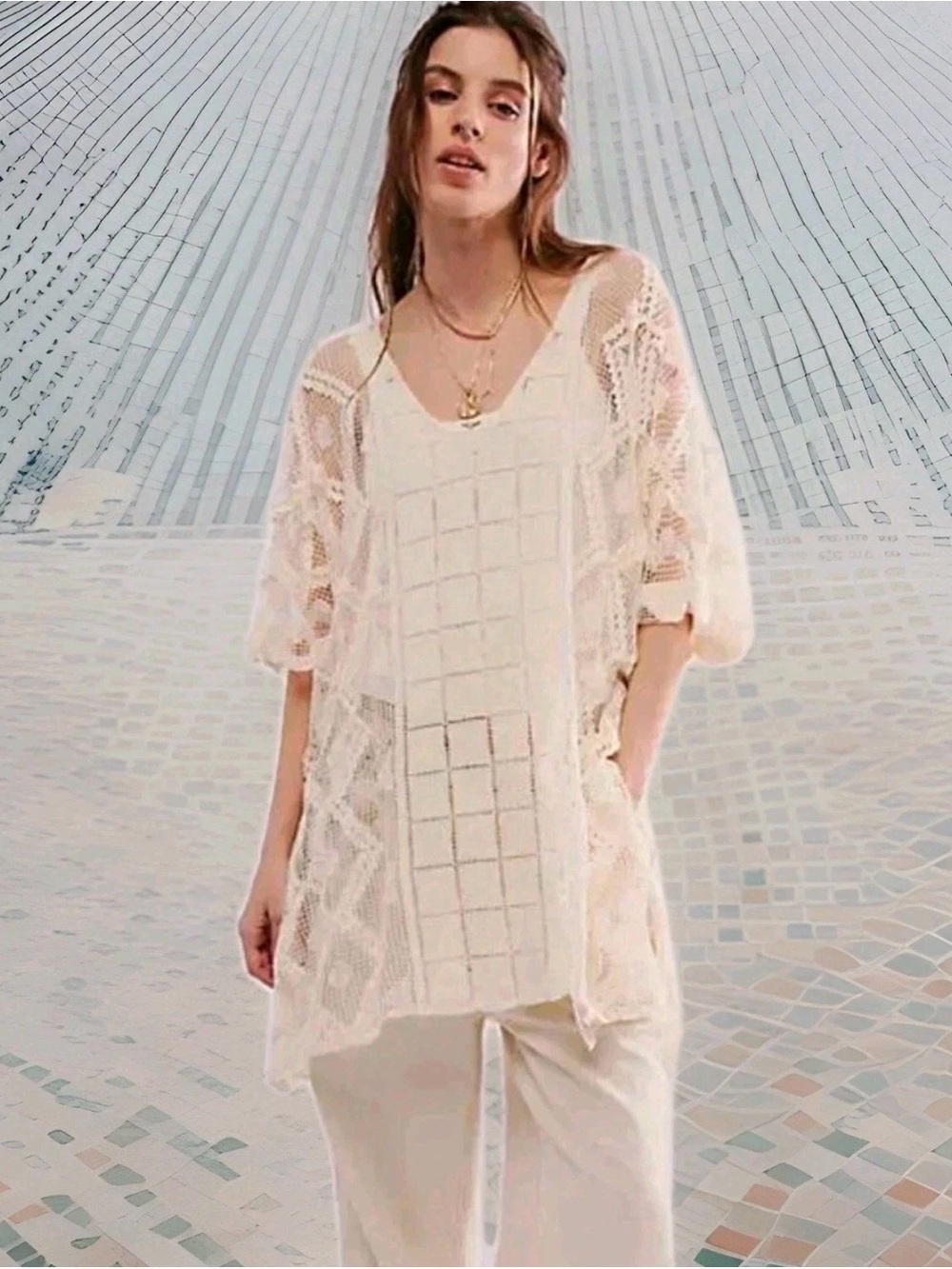 NWT Free People Sunshine Crochet Caftan OS - Picture 3 of 5